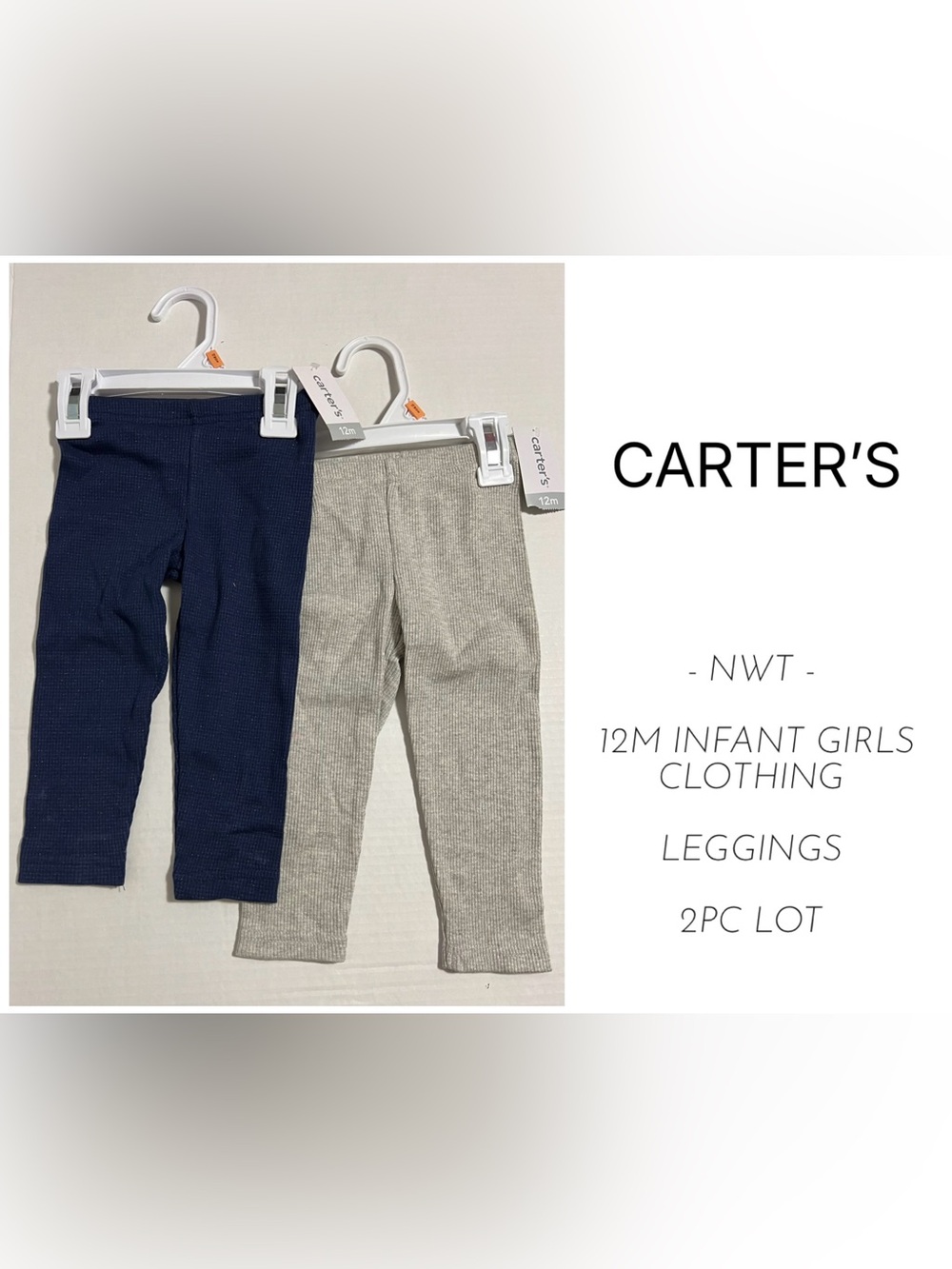 CARTER’S - 12M - NWT - INFANT GIRLS 2PC SPARKLE GREY / NAVY LEGGINGS LOT